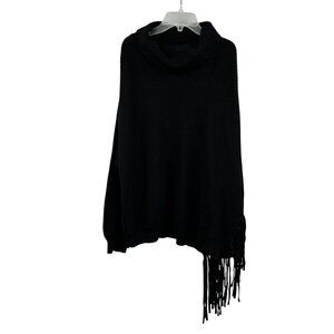 TCEC Womens Knit Turtleneck Sweater Fringe Black Long Sleeve Size Large
